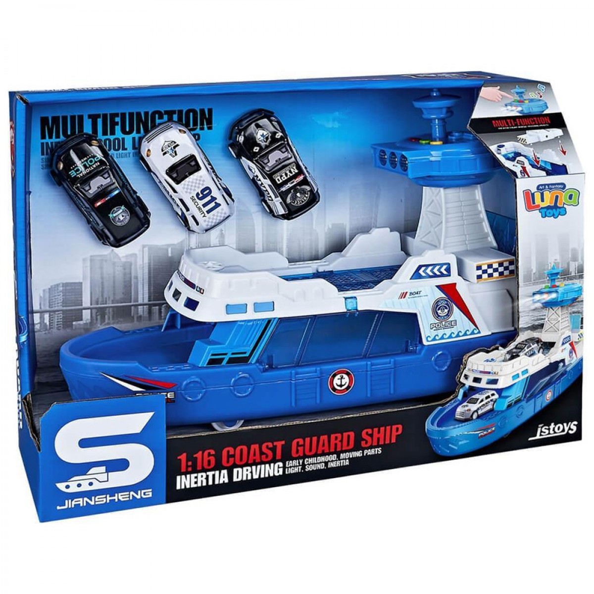 LUNA ΠΛΟΙΟ FRICTION ΜΠΛΕ ΜΕ 3 ΑΥΤΟΚΙΝΗΤΑ 1:16 ΜΕ ΗΧΟ ΚΑΙ ΦΩΣ 623106