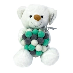 MUCH ΑΡΚΟΥΔΑΚΙ (25 ΕΚΑΤΟΣΤΑ)ΛΕΥΚΟ ΜΕ ΜΕΝΤΑ/ΓΚΡΙ ΠΟΝΠΟΝ ΚΑΡΔΙΑ J202515