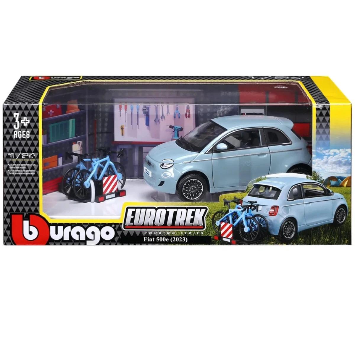 BURAGO 1:24 FIAT 500E (2023) WITH BICYCLE 23012