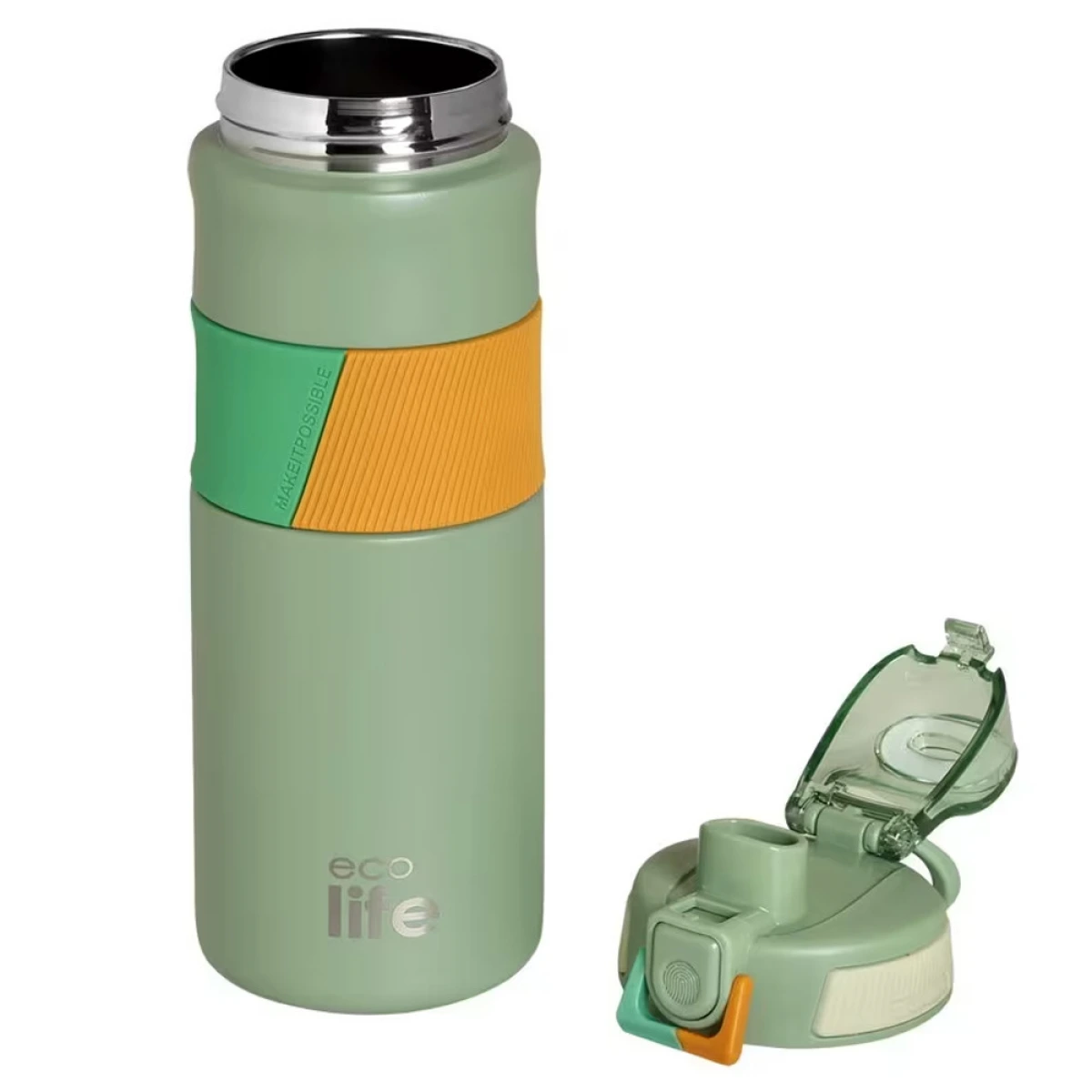 ECO LIFE GREEN THERMOS 500ML WITH SILICON GRIP NO 4201