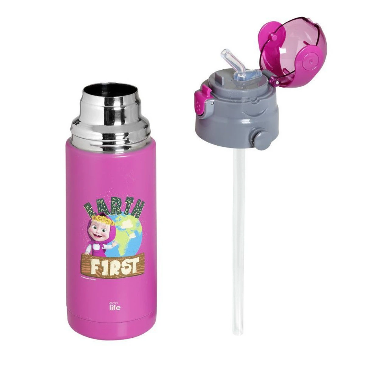 ECO LIFE ΜΕΤΑΛΛΙΚΟΣ ΠΑΙΔΙΚΟΣ ΘΕΡΜΟΣ MASHA - EARTH FIRST MAGENTA (400ML) 2120