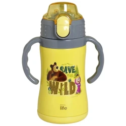 ECO LIFE ΜΕΤΑΛΛΙΚΟΣ ΠΑΙΔΙΚΟΣ ΘΕΡΜΟΣ MASHA - SAVE THE WILD (300ML) YELLOW 2123
