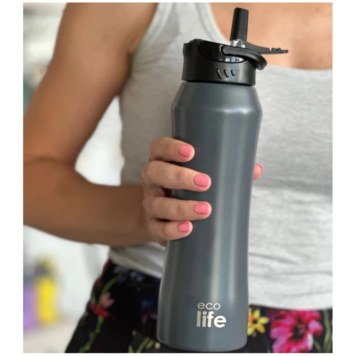 ECO LIFE ΜΕΤΑΛΛΙΚΟ ΘΕΡΜΟΣ (550ML) ΓΚΡΙ ΜΕ ΚΑΛΑΜΑΚΙ 3061