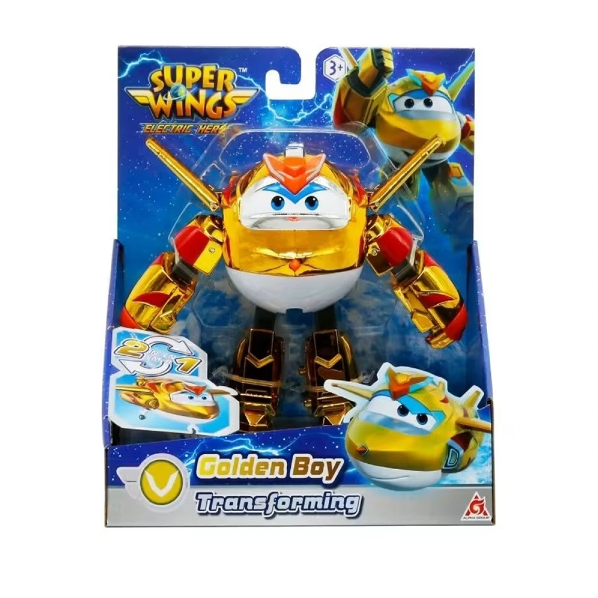 JUST TOYS SUPER WINGS ELECTRIC HEROES TRANSFORMING 15CM - GOLDEN BOY TRANSFORMING 780231