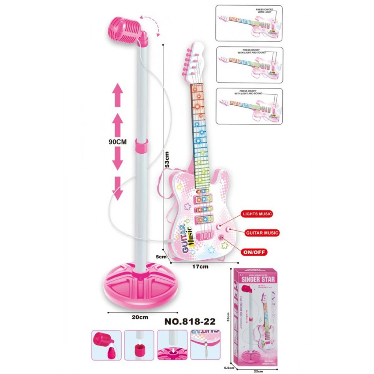 MARTIN TOYS ΚΙΘΑΡΑ ΜΕ ΦΩΤΑ, ΗΧΟΥΣ & ΜΙΚΡΟΦΩΝΟ 818-22