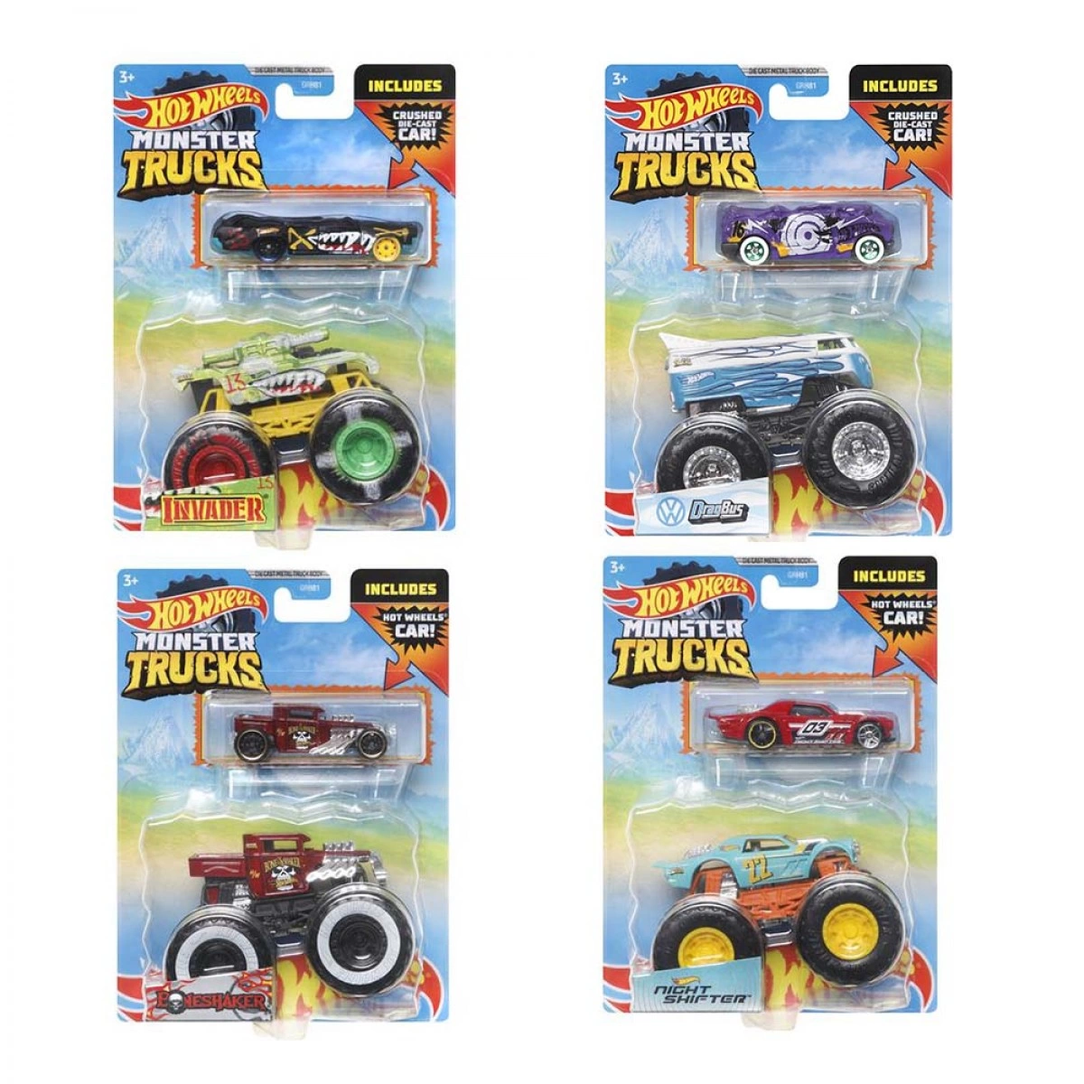 MATTEL HOT WHEELS ΟΧΗΜΑΤΑ MONSTER TRUCKS ΜΕ ΑΥΤΟΚΙΝΗΤΑΚΙ GRH81