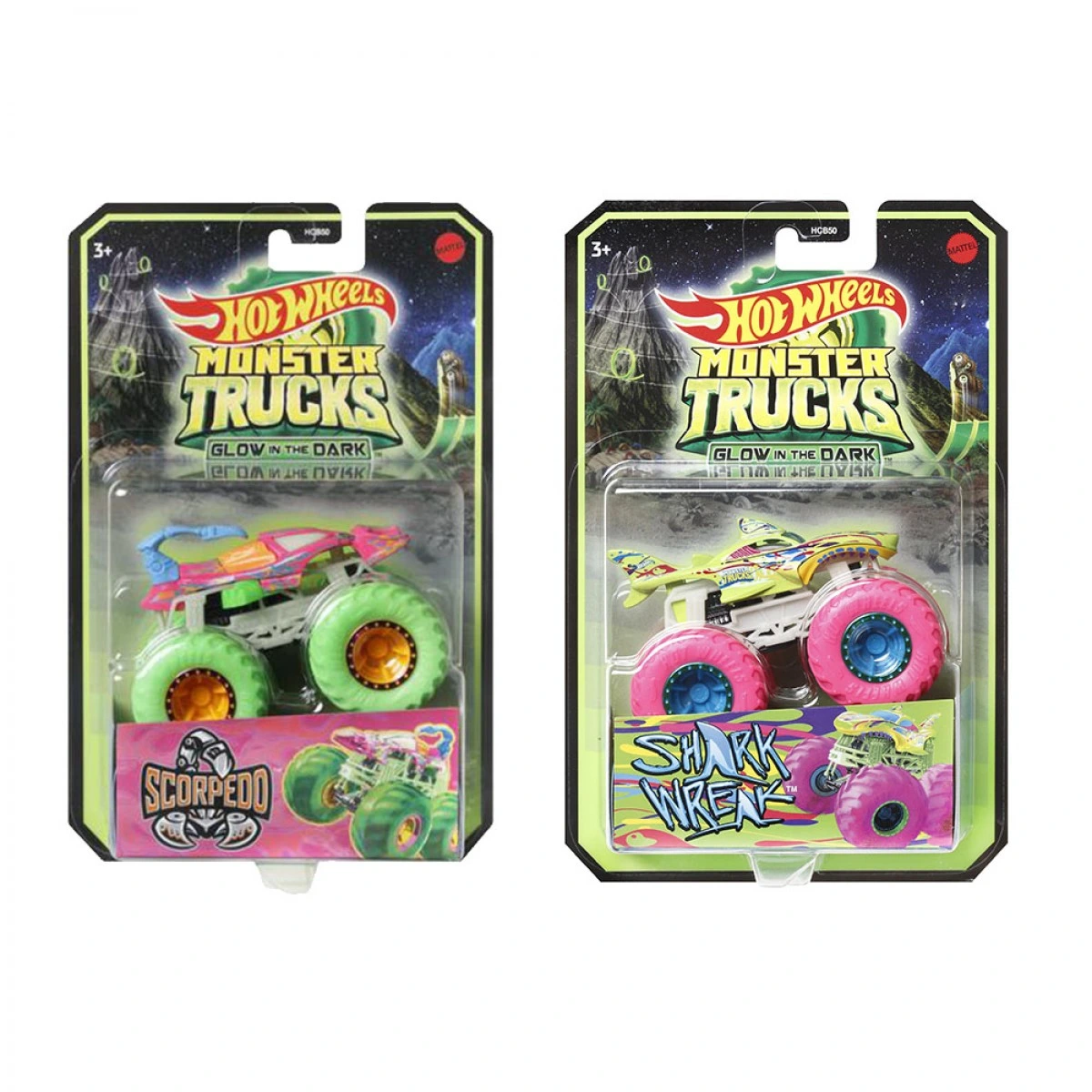MATTEL HOT WHEELS MONSTER TRUCKS ''GLOW IN THE DARK'' HCB50
