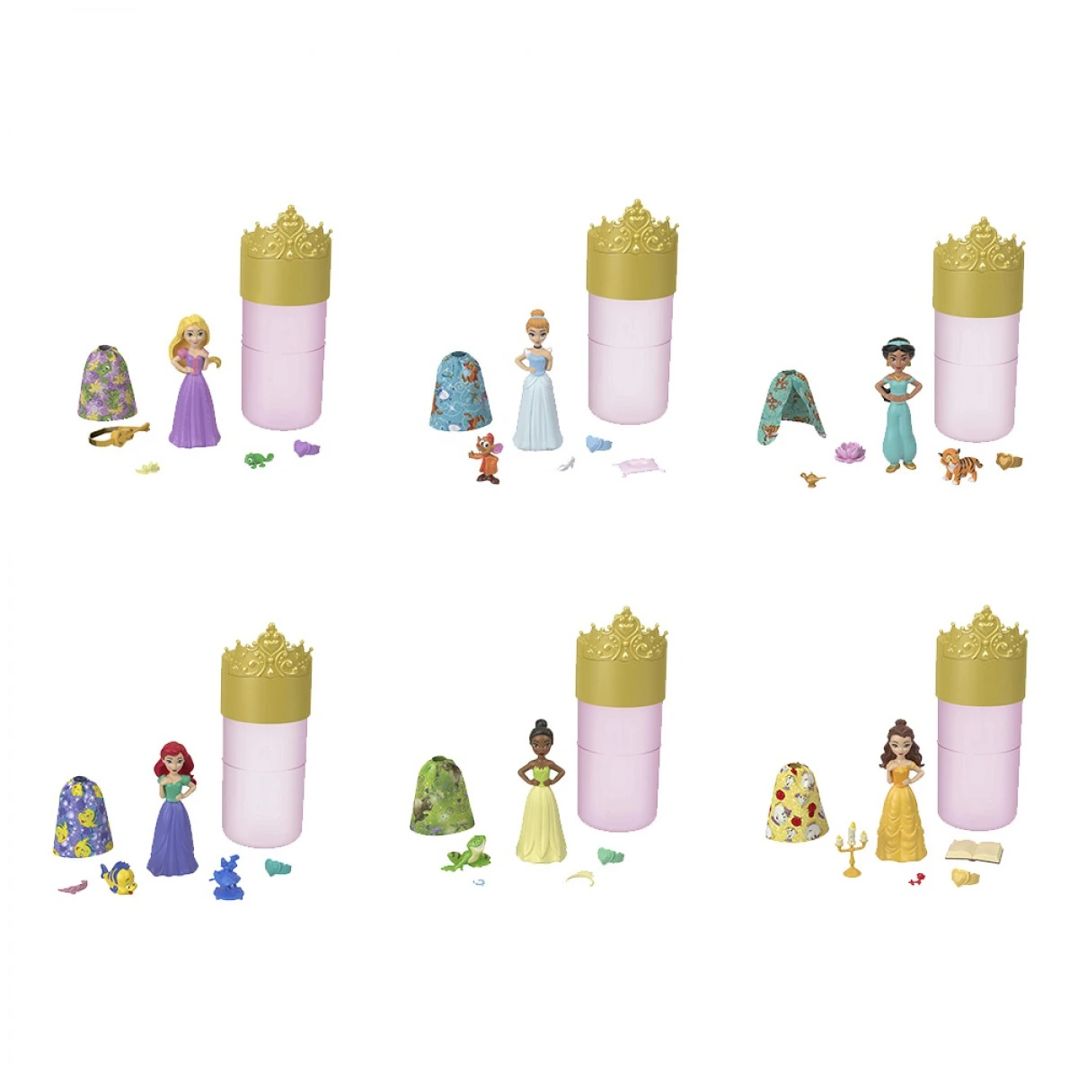 MATTEL DISNEY PRINCESS MINI DOLLS-COLOR REVEAL HMB69 (6 CHOICES)