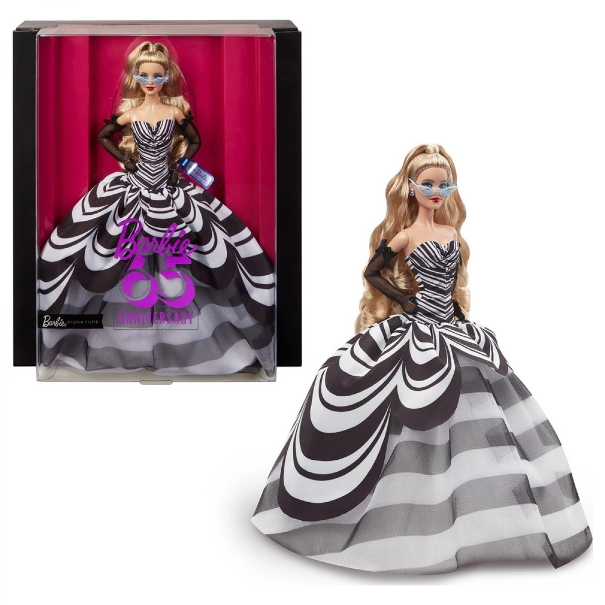MATTEL BARBIE ΑΣΠΡΟΜΑΥΡΟ ΦΟΡΕΜΑ 65 ΧΡΟΝΙΑ HRM58