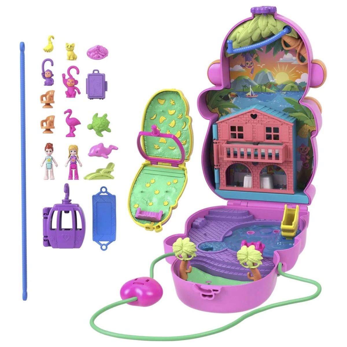MATTEL POLLY POCKET ΤΡΕΝΤΙ ΤΣΑΝΤΑΚΙ MONKEY MOM AND BABY GKJ63/HWP04