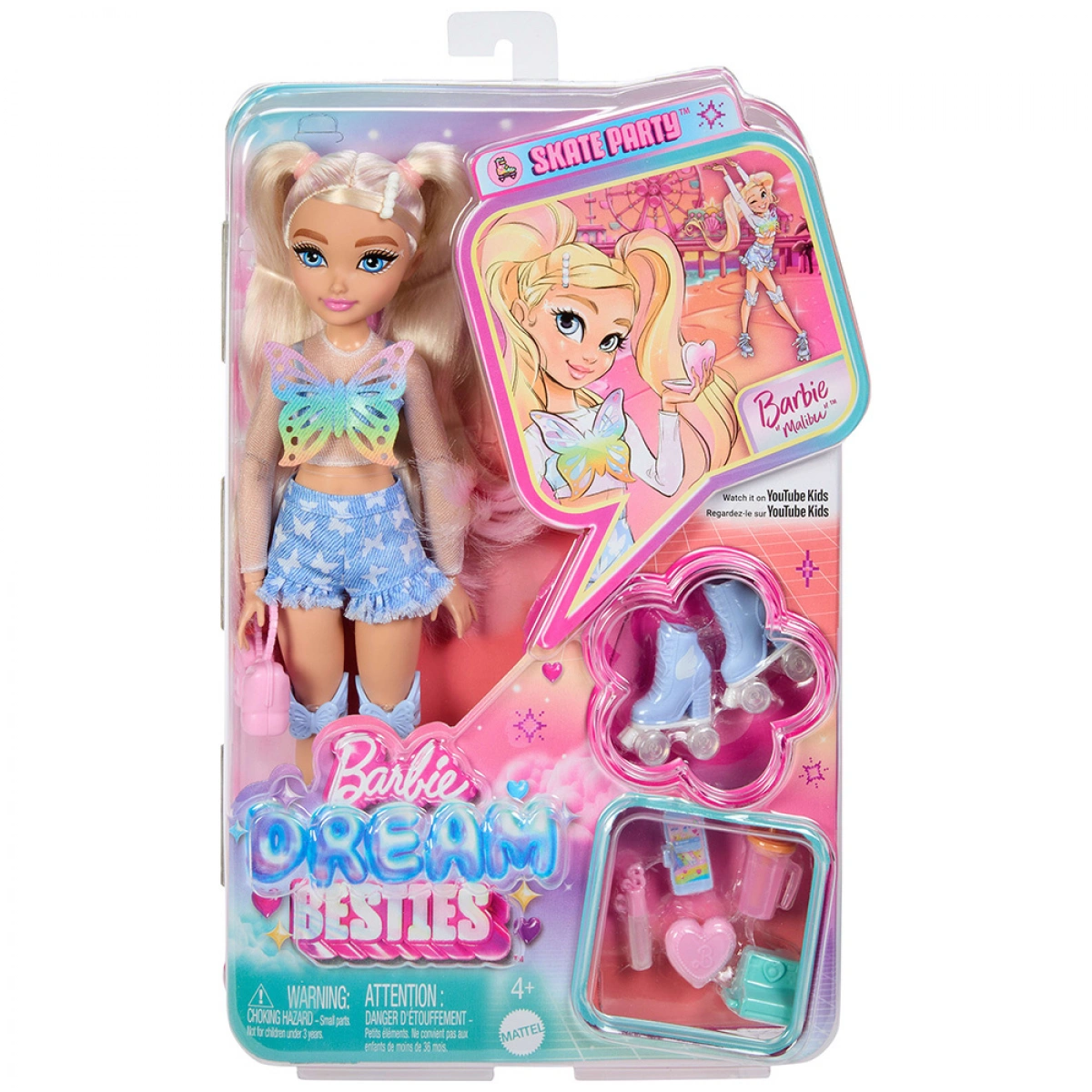 MATTEL BARBIE DREAM BEASTIES  ROLLER SKATE MALIBU JFX96