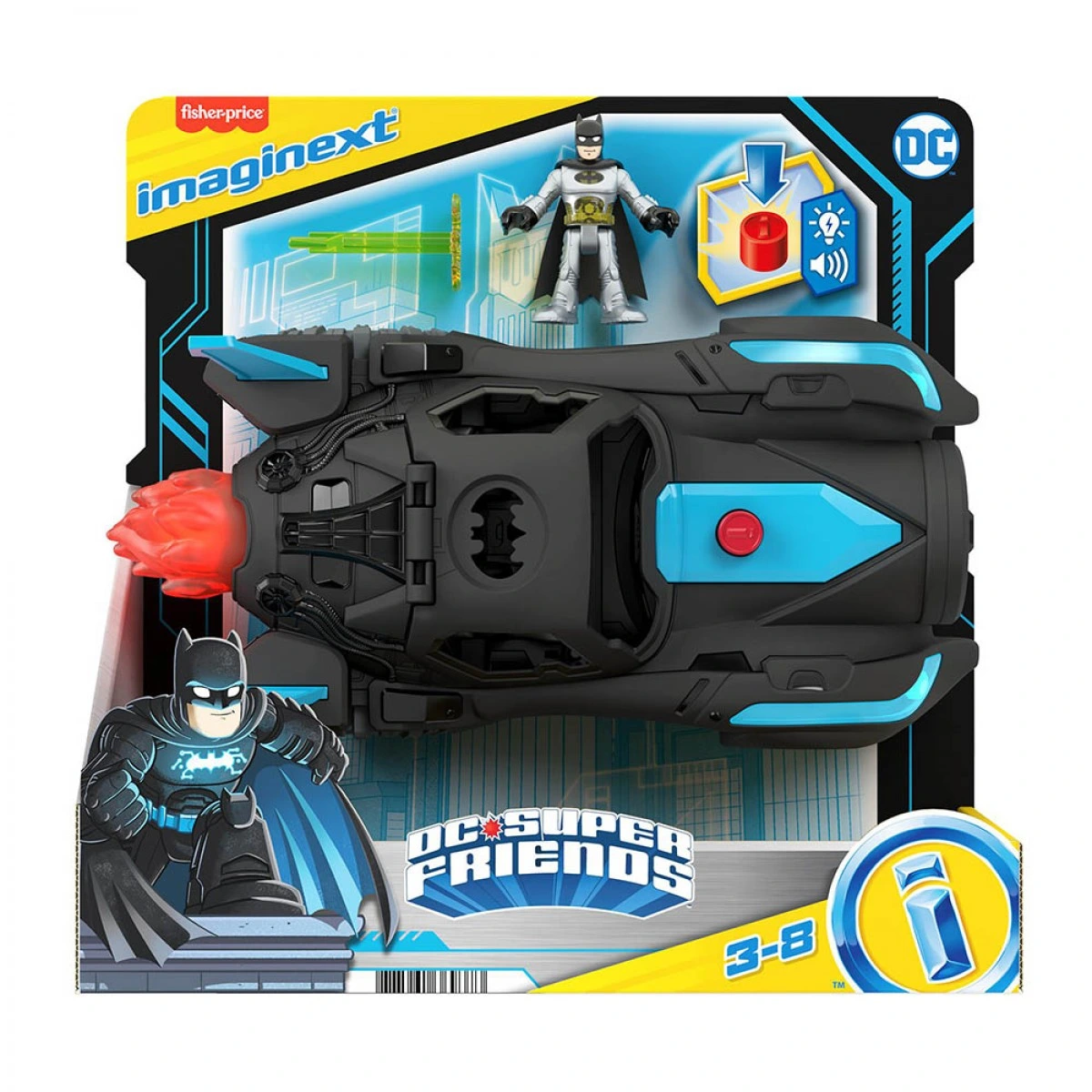 FISHER PRICE IMAGINEXT- BATMOBILE ME ΦΩΤΑ ΚΑΙ ΗΧΟΥΣ HGX96