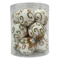 OEM 12ΤΕΜ ΜΠΑΛΕΣ ΧΡΙΣΤΟΥΓΕΝΝΙΑΤΙΚΕΣ 6ΕΚ ΑΣΠΡΕΣ ΜΕ ΣΧΕΔΙΑ ΣΕ ΒΑΖΟ 14745