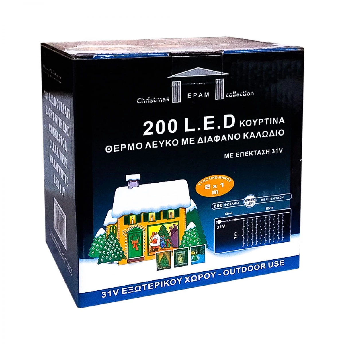 OEM 200 ΦΩΤΑΚΙΑ LED ΚΟΥΡΤΙΝΑ  ΜΕ ΔΙΑΦΑΝΟ ΚΑΛΩΔΙΟ ΘΕΡΜΟ ΛΕΥΚΟ 31V ΜΕ ΕΠΕΚΤΑΣΗ 4305