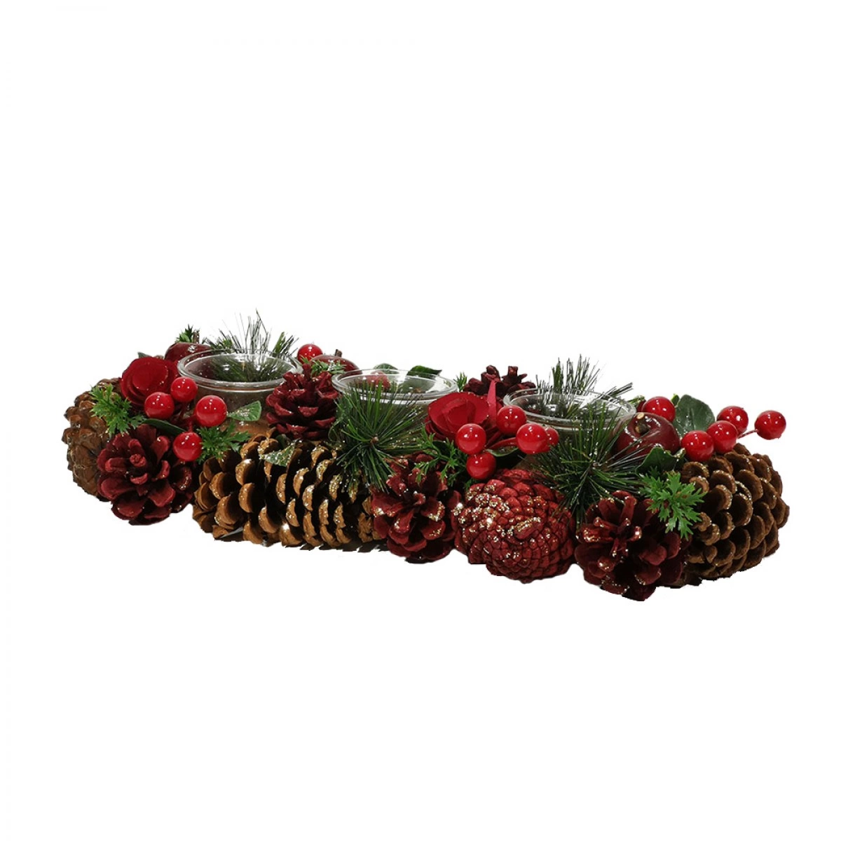 OEM CANDLE HOLDER WITH GOLDEN PINE & BERRIES FOR 3 CANDLES 408637 (37 CM)
