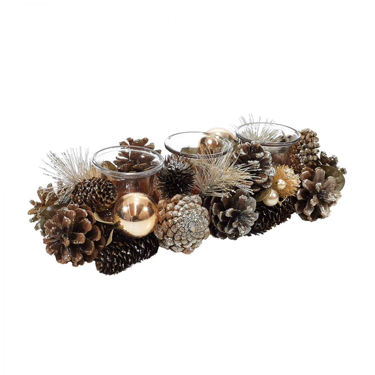 OEM CANDLE HOLDER WITH GOLDEN-PINK PINE FOR 3 CANDLES 370252 (30 CM)
