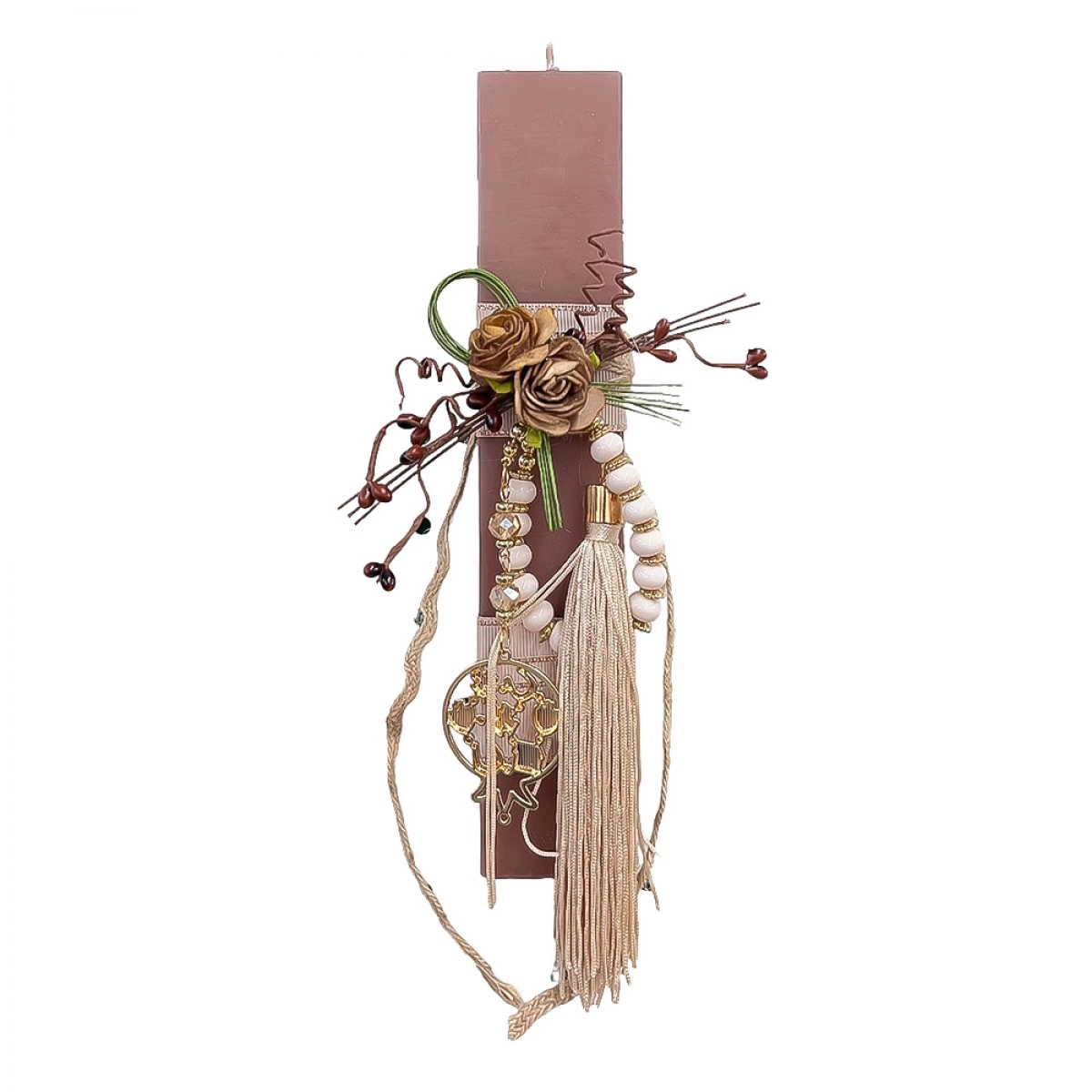 ΧΕΙΡΟΠΟΙΗΤΗ EASTER CANDLE WITH FLOWERS AND DECORATION