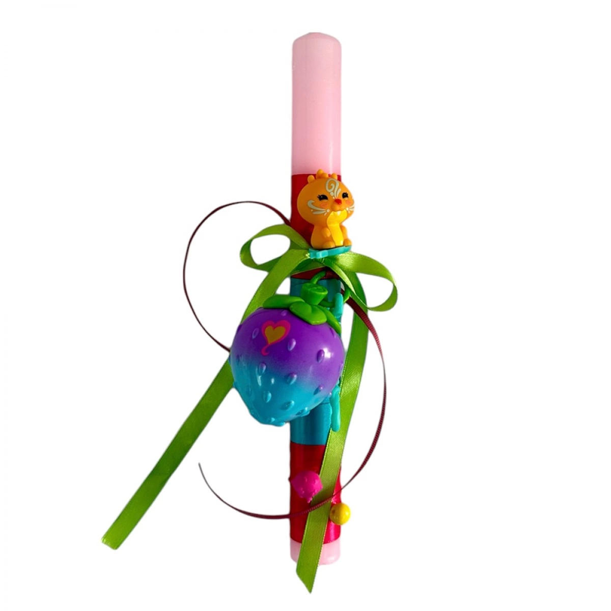ΧΕΙΡΟΠΟΙΗΤΗ EASTER CANDLE WITH KEY RING STRAWBERRY AND PET